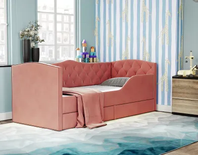 LIETUVIŲ GAMYBOS MINKŠTA VAIKIŠKA LOVA-SOFA SVAJONĖ rožinė turime vietoje