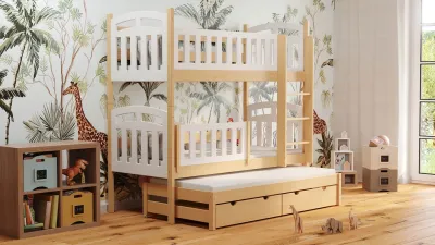 Dviaukštė trivietė vaikiška lova Zuza